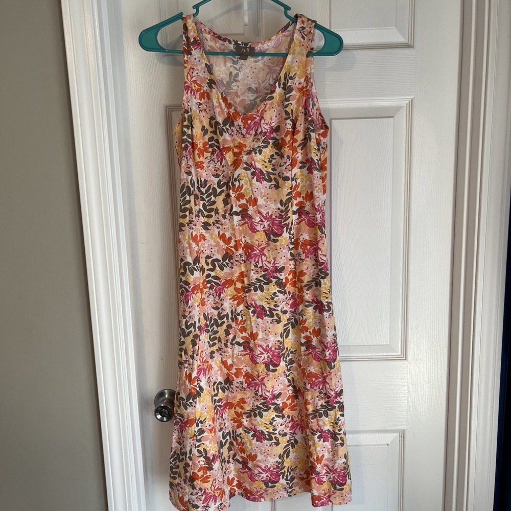J. Jill Blue Green Speckled Watercolor A-Line Midi Dress 4 Sleeveless V-Neck